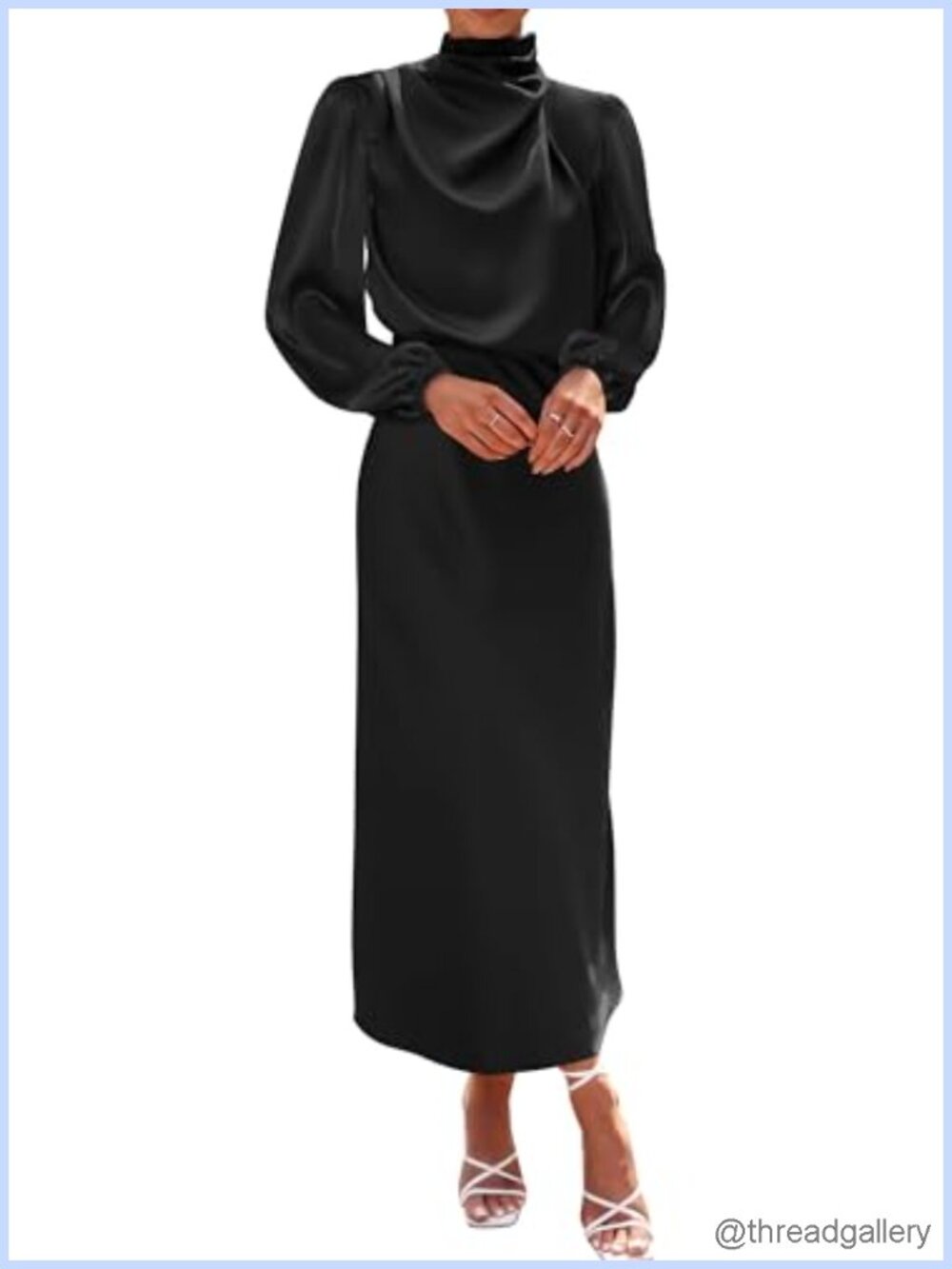 Mock Neck Satin Maxi Dress Long Sleeve Keyhole Back A-Line Formal